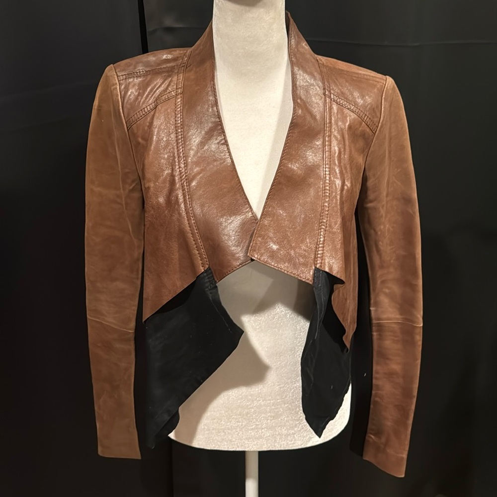 Cropped Leather & Cotton Jacket
